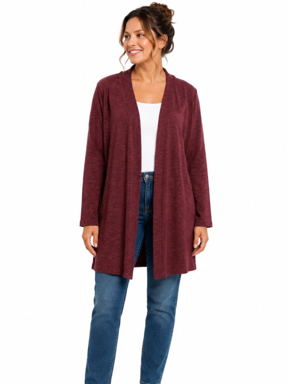 NEW d&co. Denim & Company Open Front Cardigan Burgundy XXS